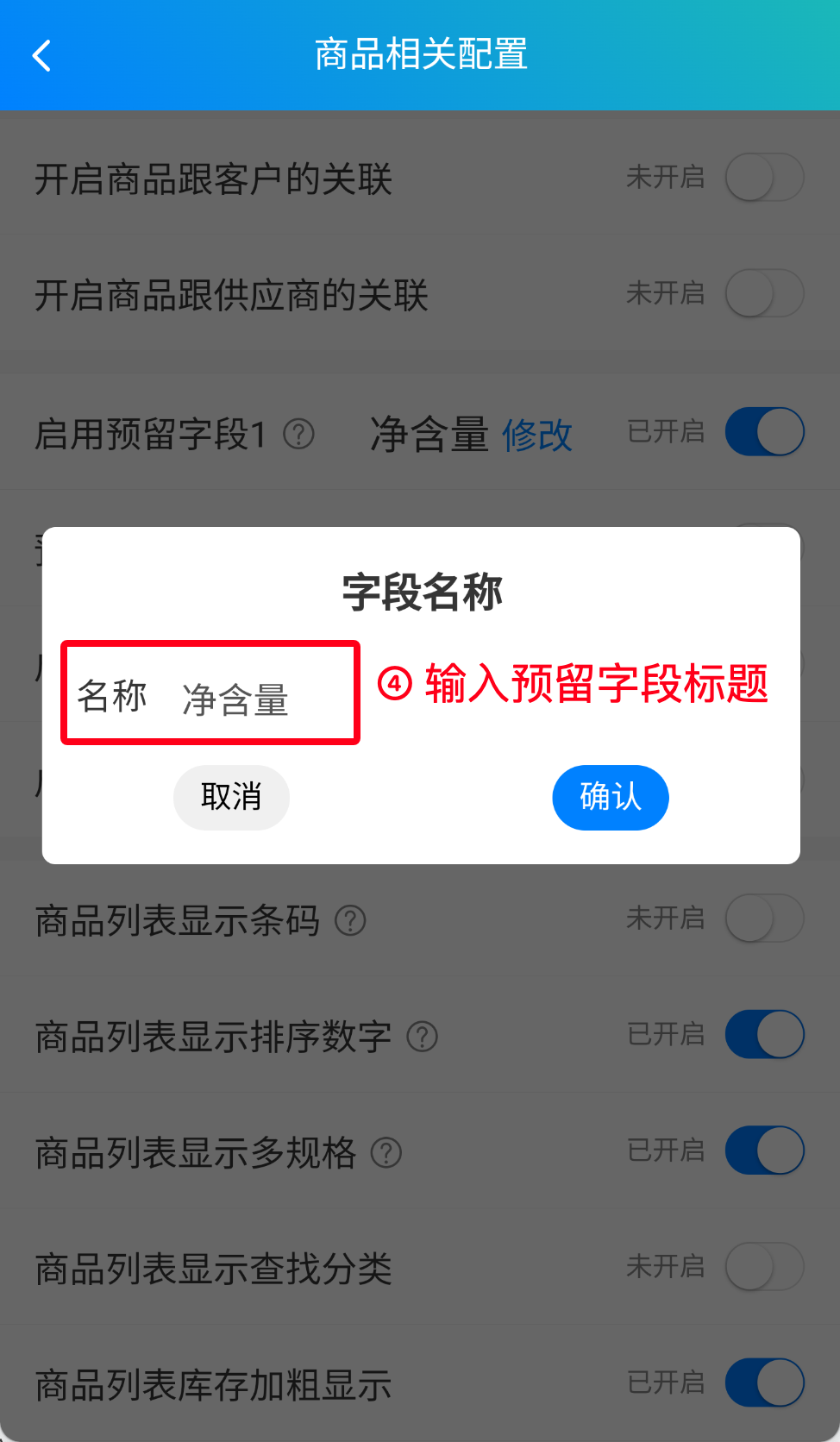 步骤 4：输入预留字段标题