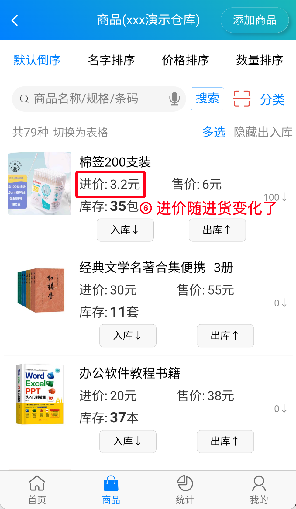 步骤 6：商品进价随进货变化