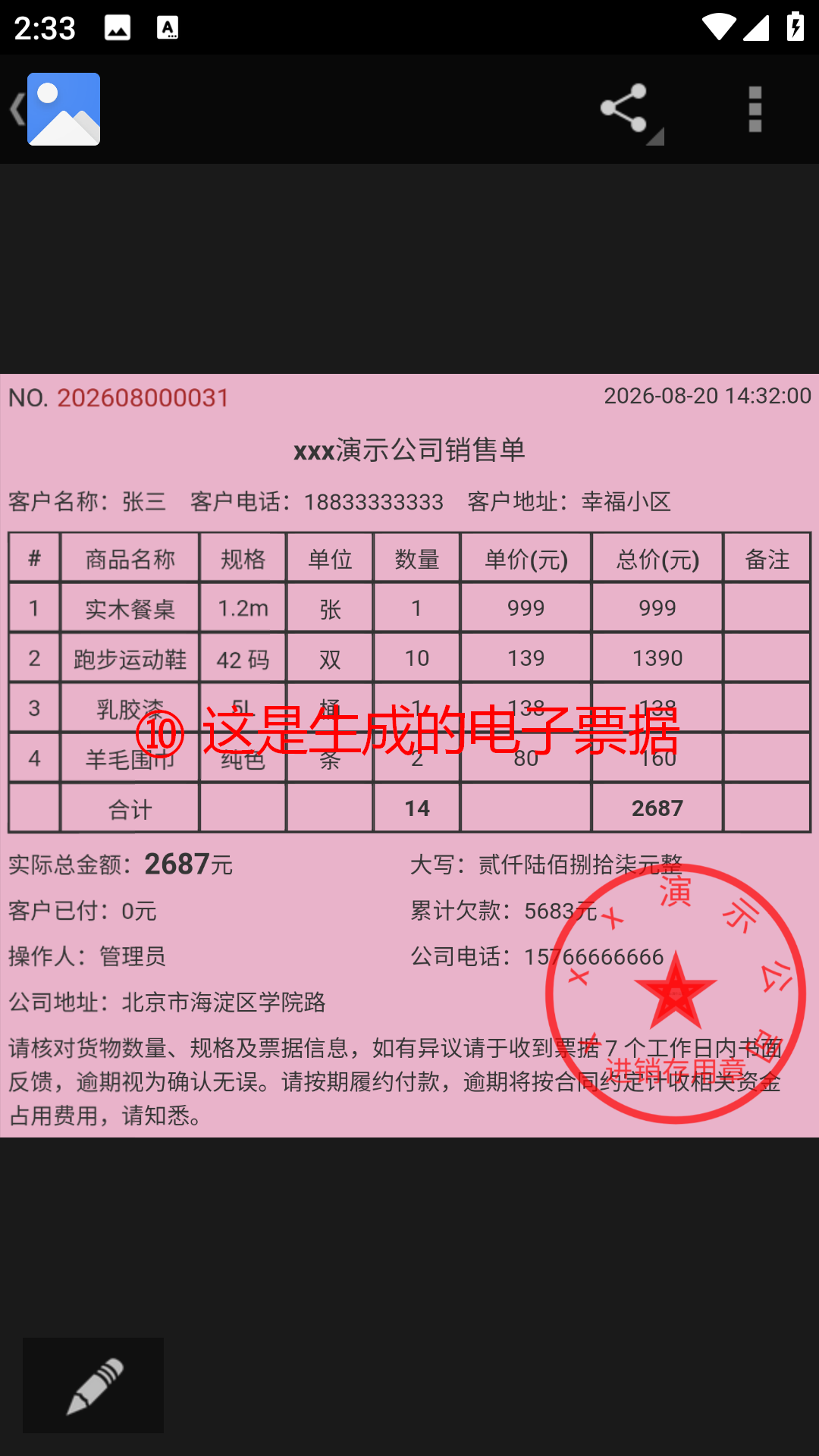步骤 10：这是生成的电子票据